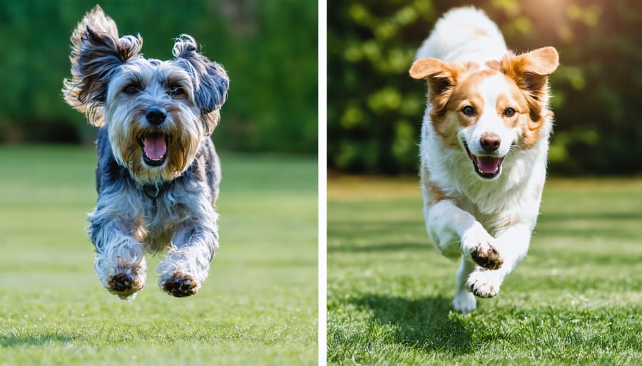 Before and after comparison of an elderly dog's improved mobility with CBD treatment