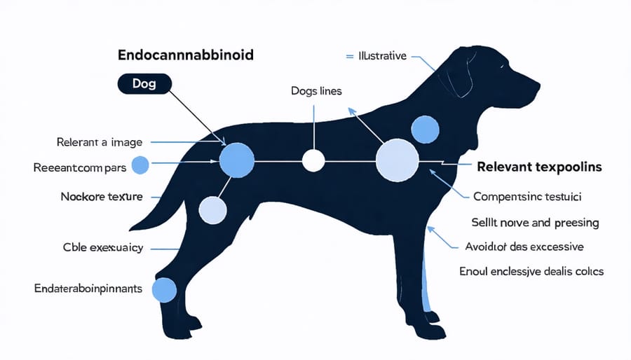 Scientific illustration of how CBD interacts with a dog's endocannabinoid system