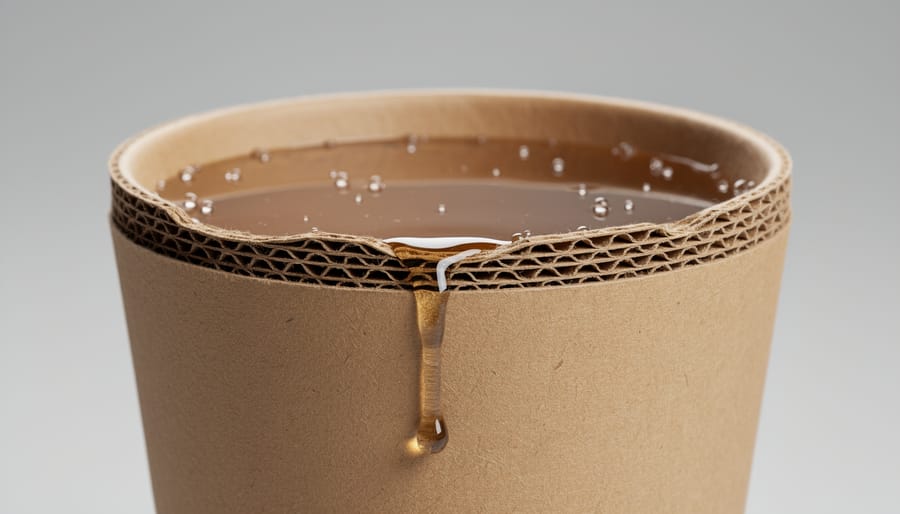 Close-up of a disposable cardboard litter box showing textured material and leak-resistant coating appearance.
