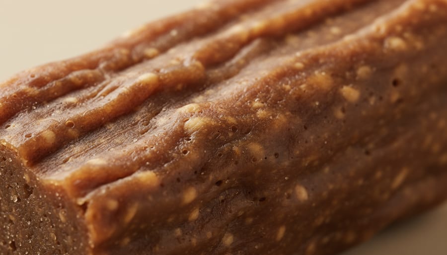 Close-up of Whimzees dental treat pieces on a wooden board showing their textured surface.